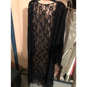 Black Floor length Lace Fringe Duster